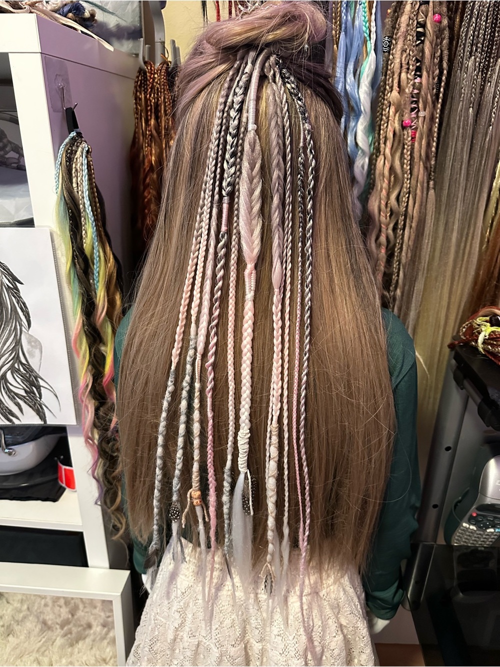 Boho Viking Dreads w/Accent Extensions - Pink, Silver & White